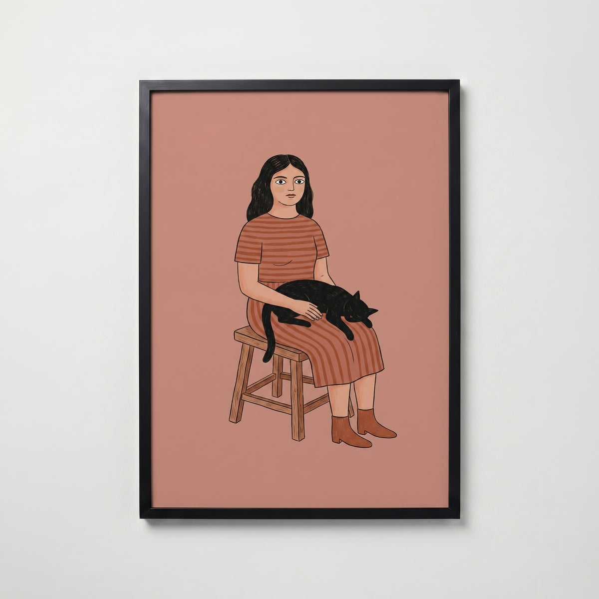 Girl and Cat Poster i svart ram – leverans 1–3 dagar