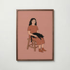 Girl and Cat Poster i valnötsram – Bozetto poster art
