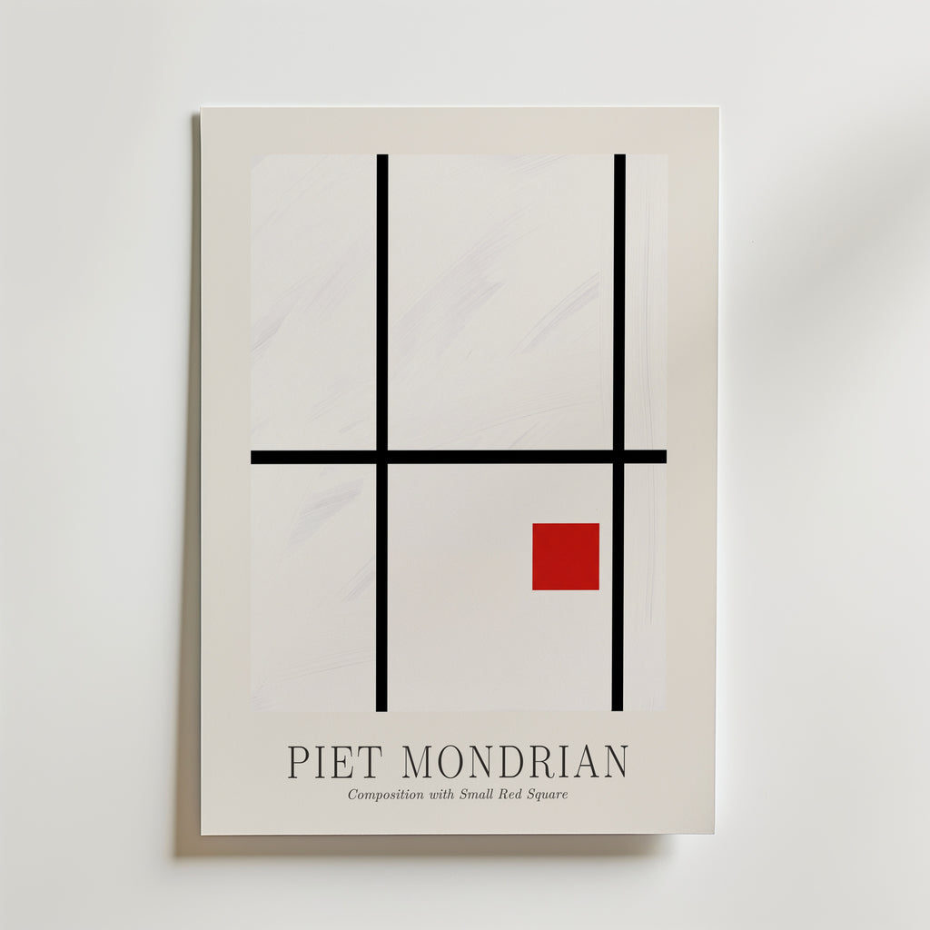 Piet Mondrian Composition with Small Red Square Poster – med passepartout