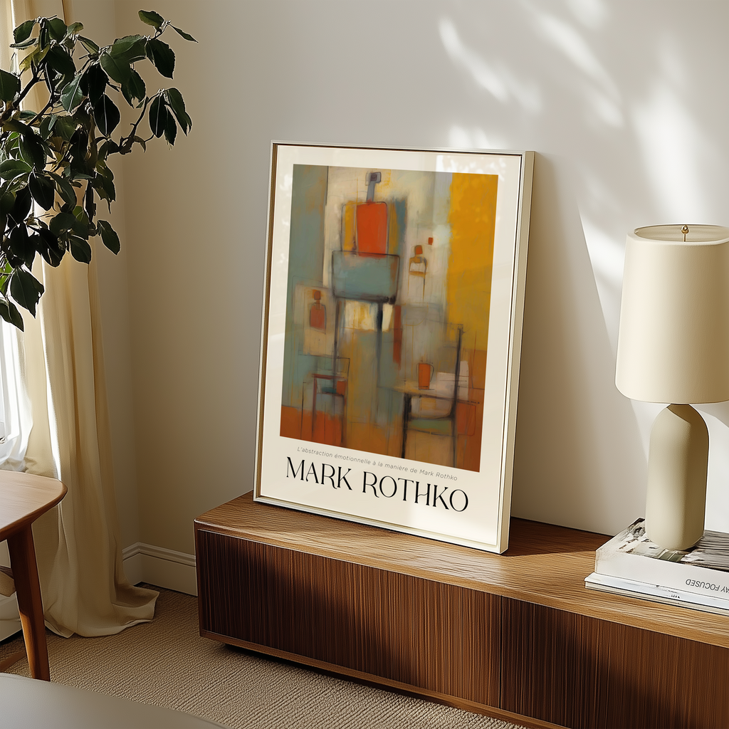Mockup av Muted Scaffold Mark Rothko affisch på vägg – köp enkelt hos Bozetto i hög kvalitet