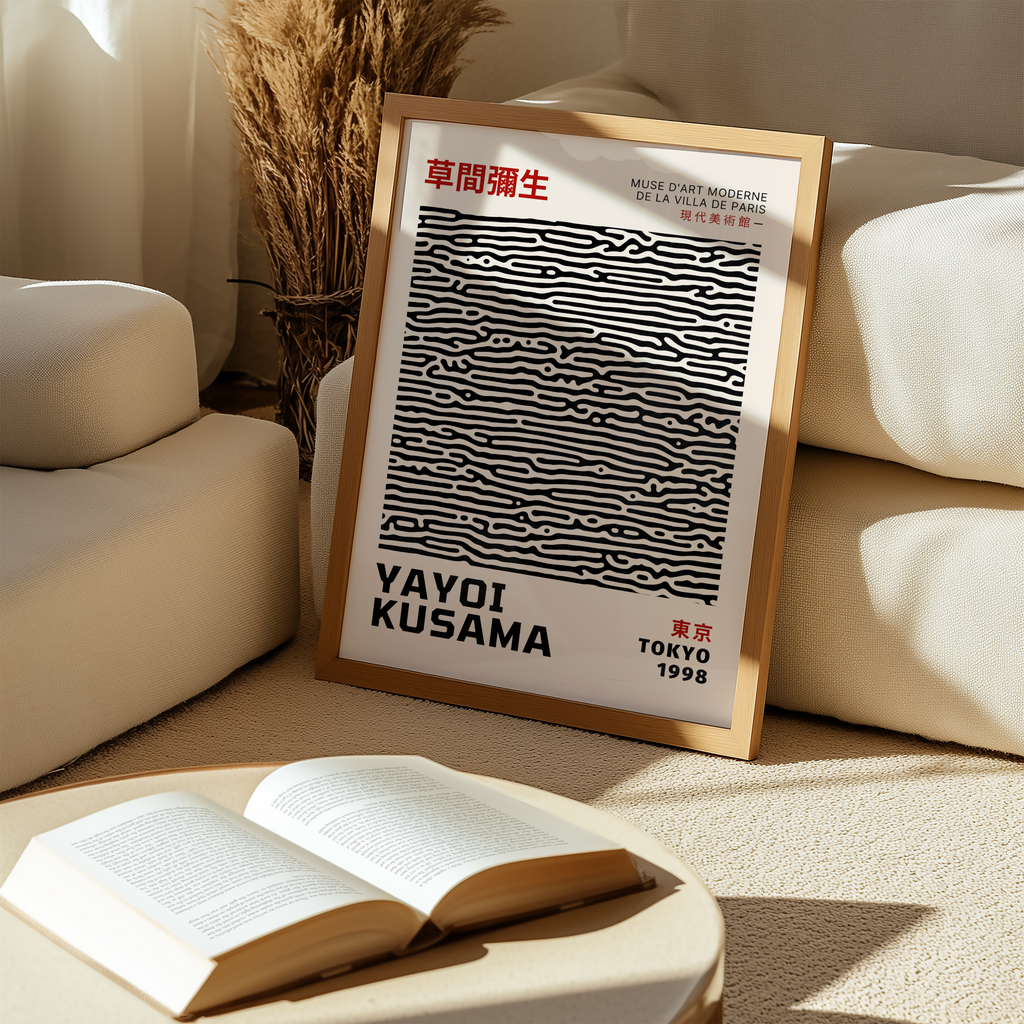 Mockup av Yayoi Kusama Abstract affisch på vägg – köp enkelt hos Bozetto i hög kvalitet
