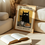 Mockup av Parisian Cat Breakfast affisch på vägg – köp enkelt hos Bozetto i hög kvalitet