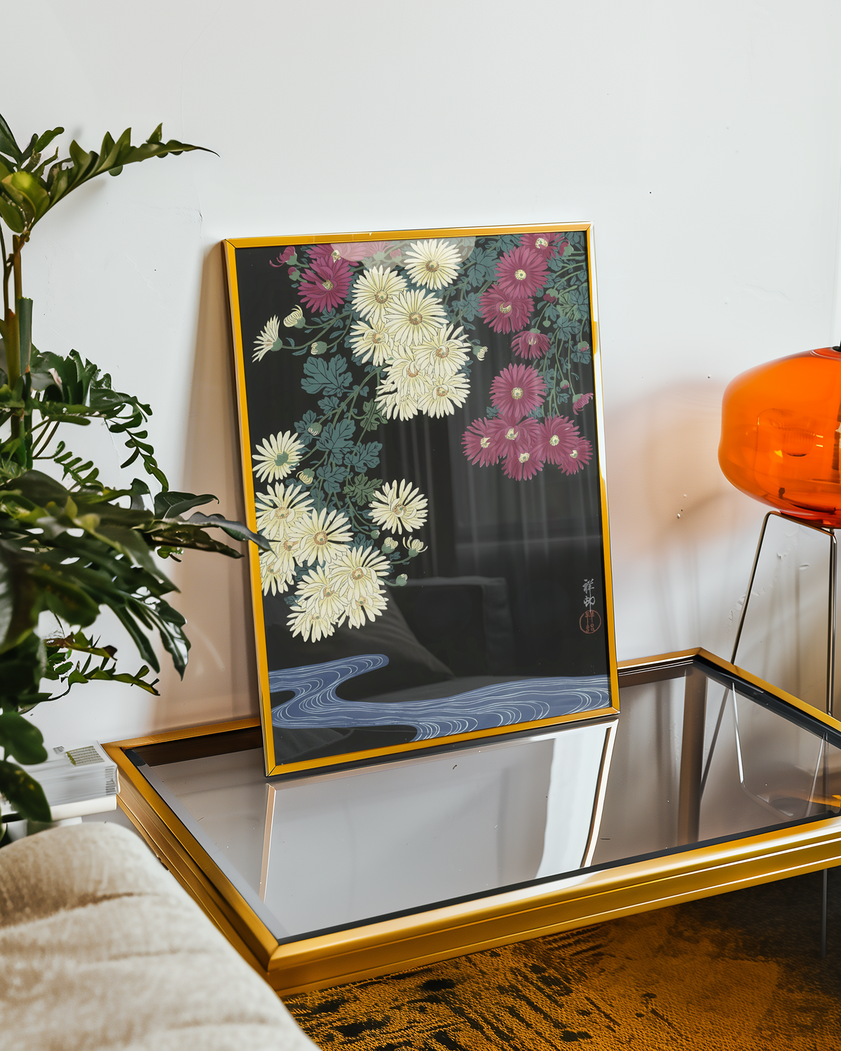 Mockup av Ohara Koson Midnight affisch på vägg – köp enkelt hos Bozetto i hög kvalitet