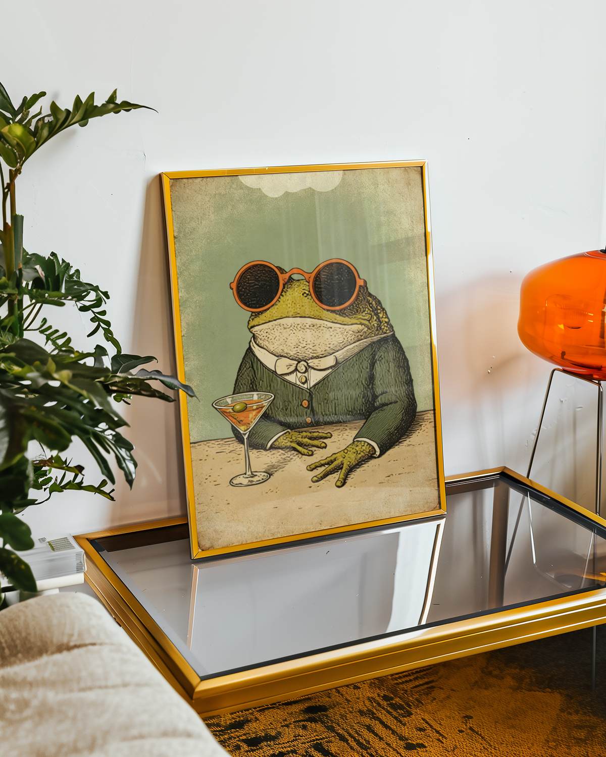 Mockup av The Gentlefrog Martini affisch på vägg – köp enkelt hos Bozetto i hög kvalitet