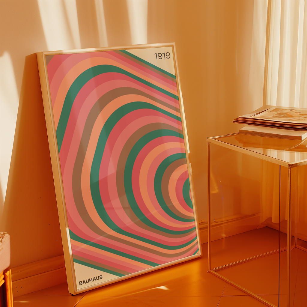 Mockup av Bauhaus Waves No.2 affisch på vägg – köp enkelt hos Bozetto i hög kvalitet