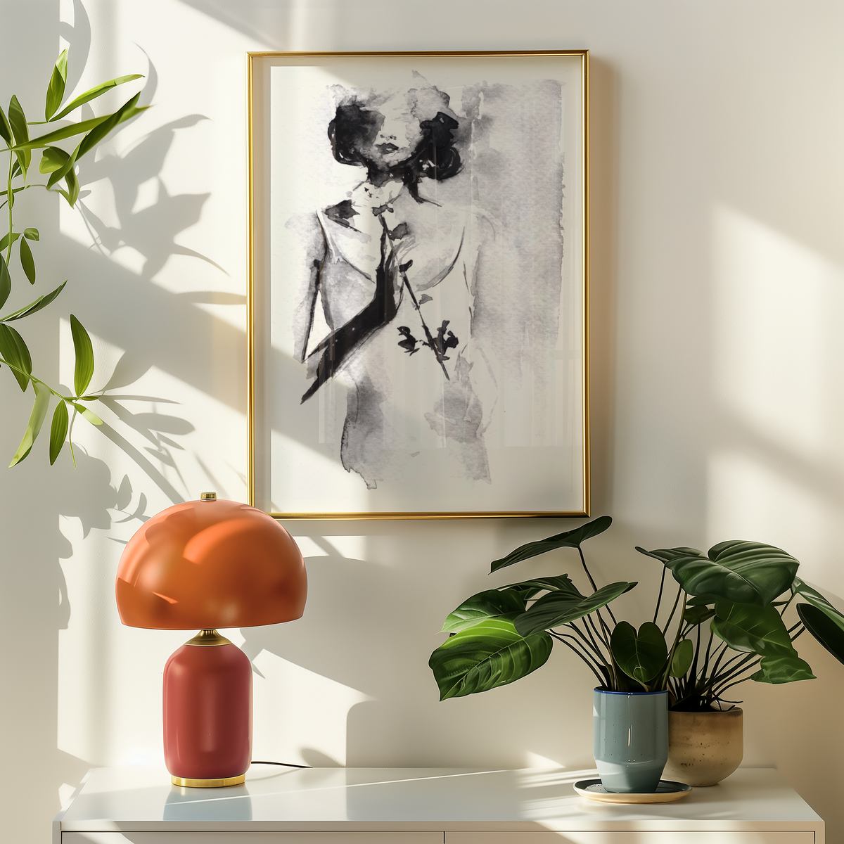 Mockup av Helena Engström The Rose affisch på vägg – köp enkelt hos Bozetto i hög kvalitet