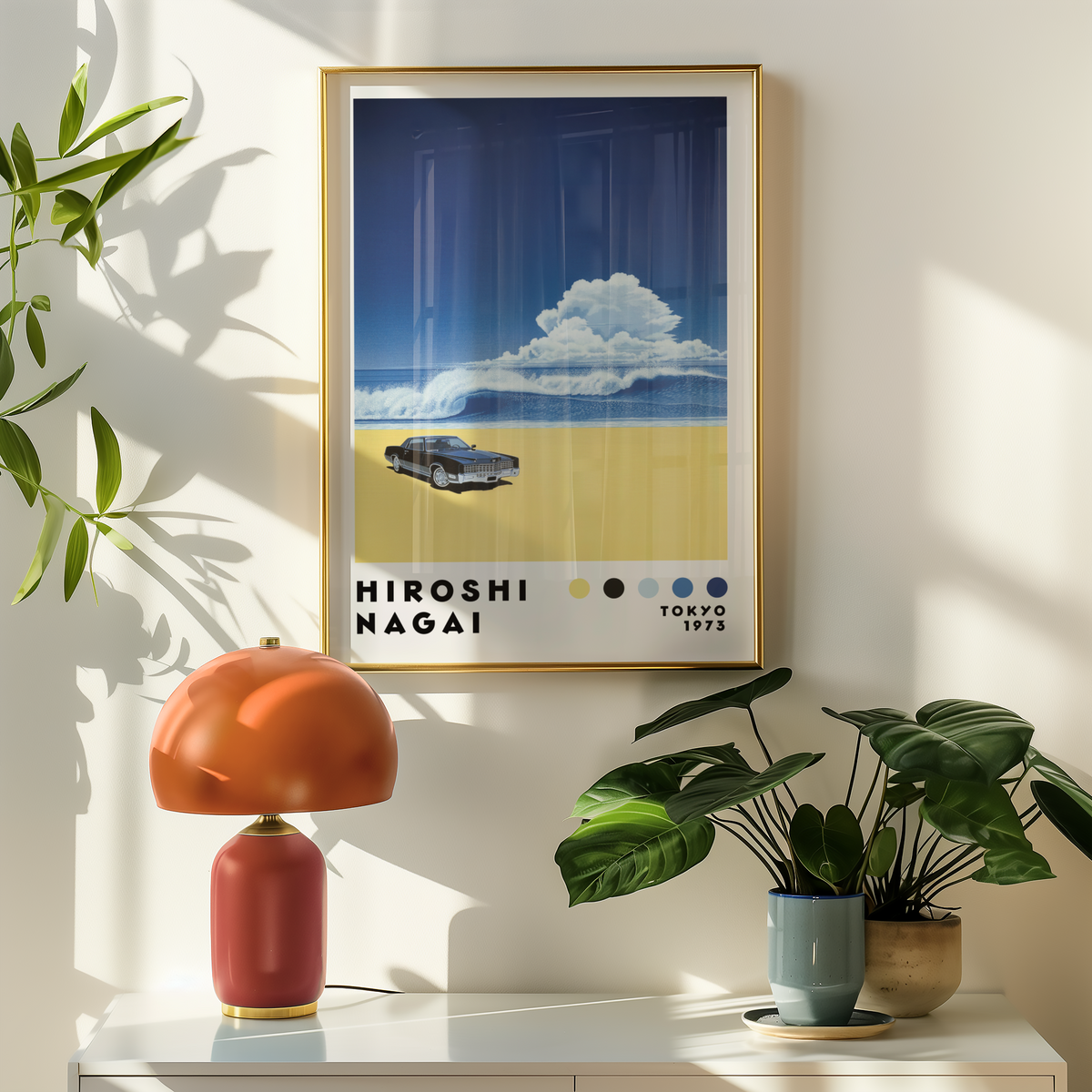 Hiroshi Nagai Beach Drive poster visualiserad på vägg – från Bozetto i hög kvalitet