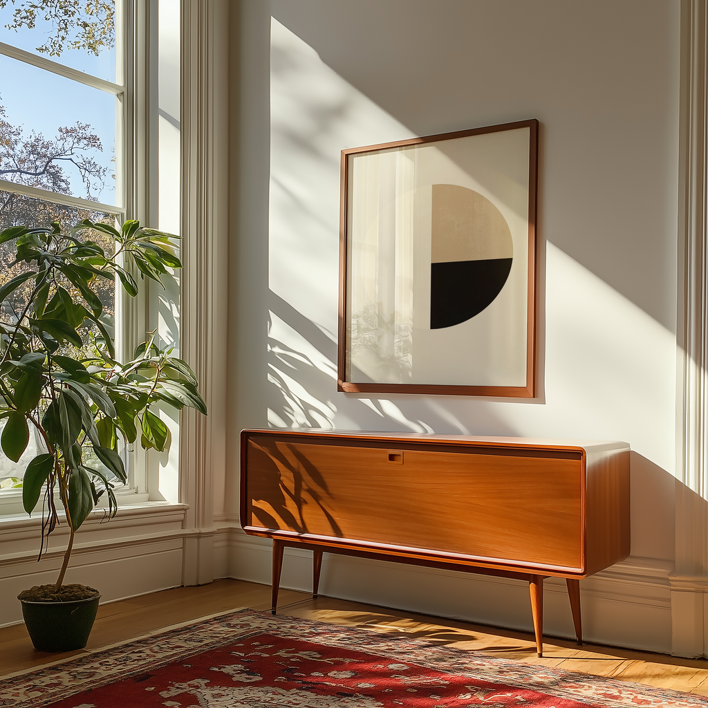 Väggmockup av Geometric Zen affisch på ljus tegelvägg – Bozetto konsttryck i hög tryckkvalitet