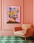 Mockup av Floral Butterfly Portrait affisch på vägg – köp enkelt hos Bozetto i hög kvalitet