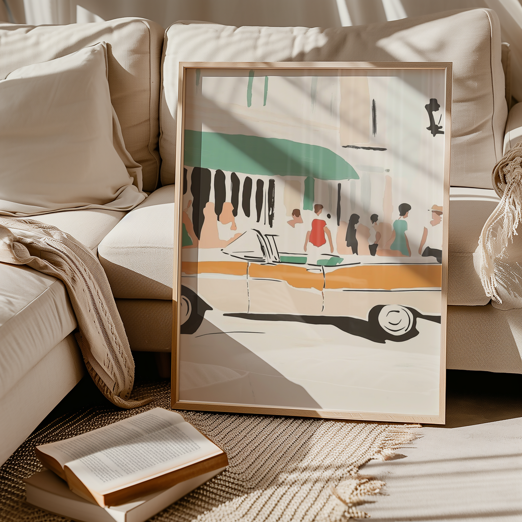 Mockup av Golden Hour Drive affisch på vägg – köp enkelt hos Bozetto i hög kvalitet