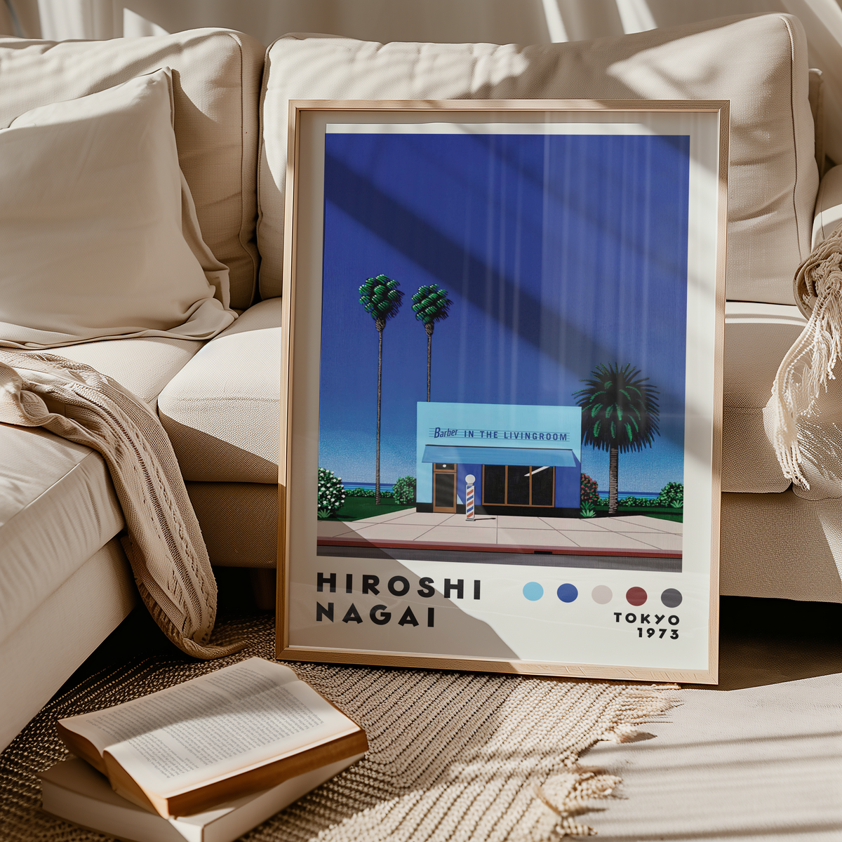 Hiroshi Nagai Barber Shop poster visualiserad på vägg – från Bozetto i hög kvalitet