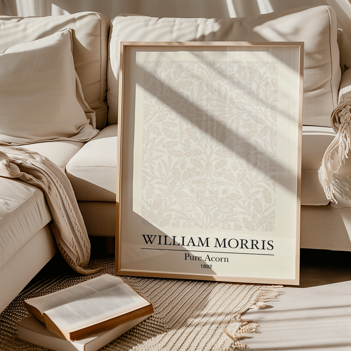 Mockup av William Morris Pure Acorn affisch på vägg – köp enkelt hos Bozetto i hög kvalitet