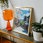 Väggmockup av Kyoto Japan affisch på ljus tegelvägg – Bozetto konsttryck i hög tryckkvalitet