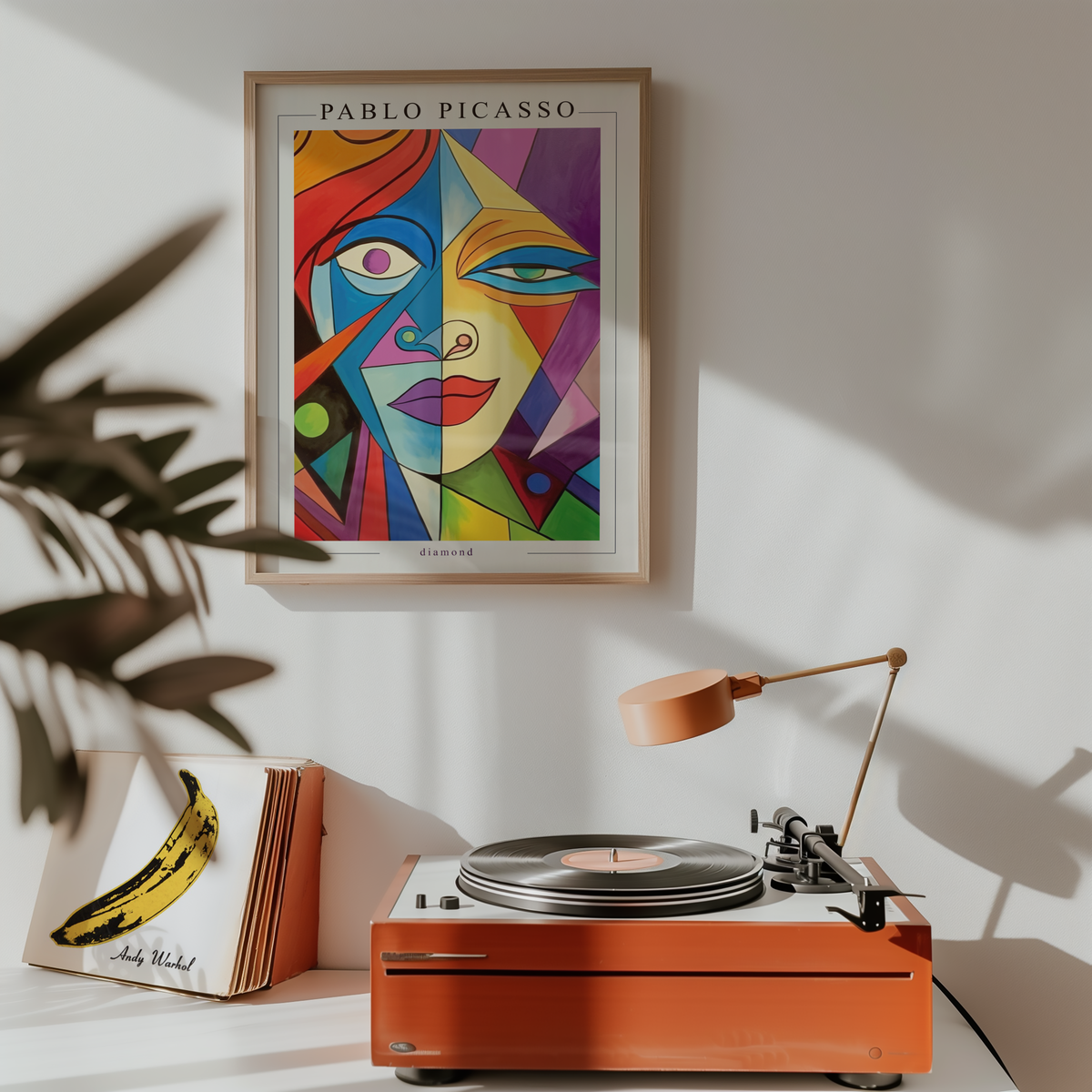 Mockup av Picasso Faces of Thought affisch på vägg – köp enkelt hos Bozetto i hög kvalitet