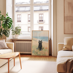 Mockup av Seaside Meadow Cat affisch på vägg – köp enkelt hos Bozetto i hög kvalitet