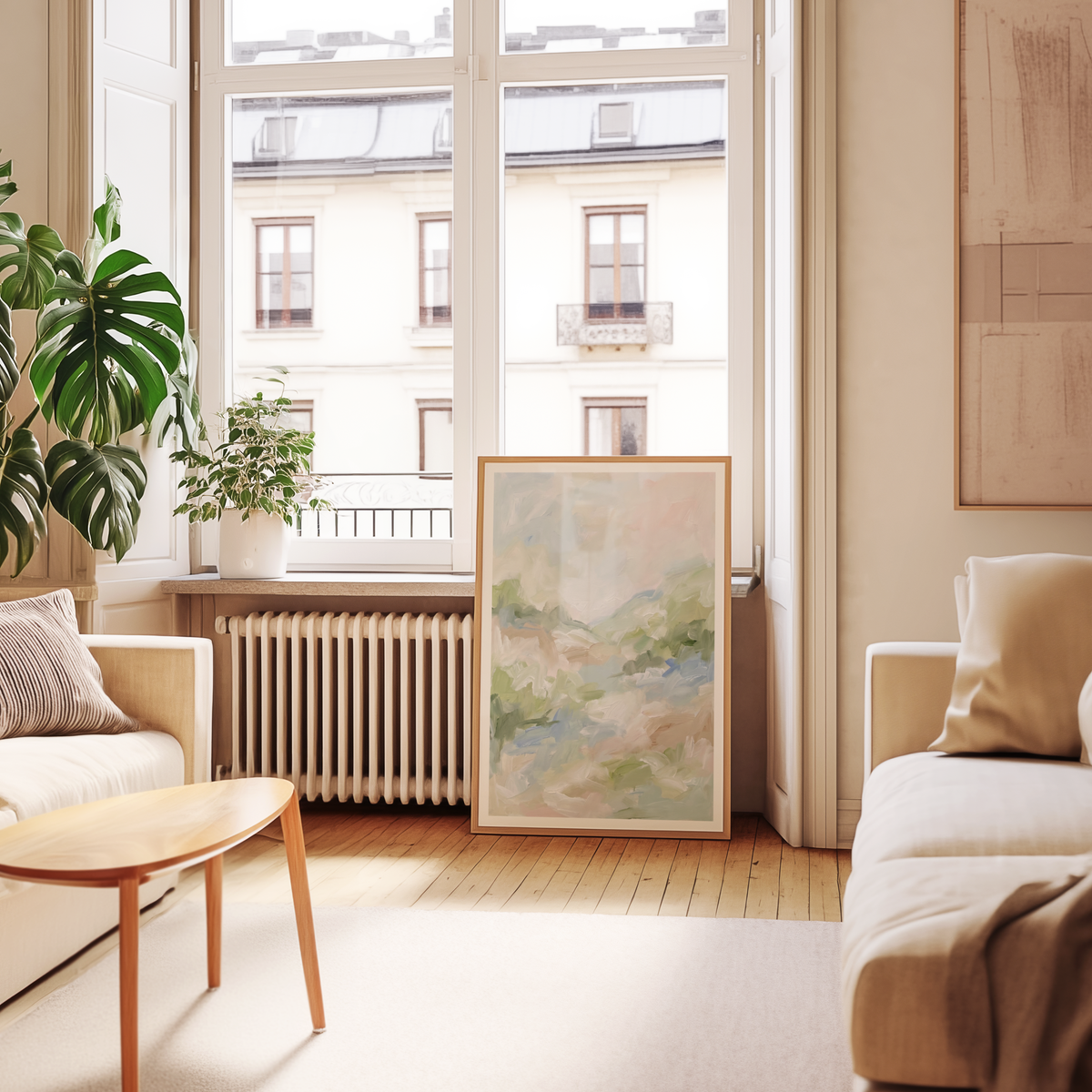 Mockup av Ethereal Meadow Whisper affisch på vägg – köp enkelt hos Bozetto i hög kvalitet