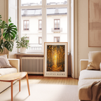Mockup av Gustav Klimt Golden Forest affisch på vägg – köp enkelt hos Bozetto i hög kvalitet