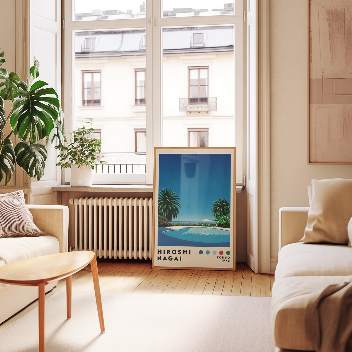 Hiroshi Nagai Seaside Pool poster visualiserad på vägg – från Bozetto i hög kvalitet