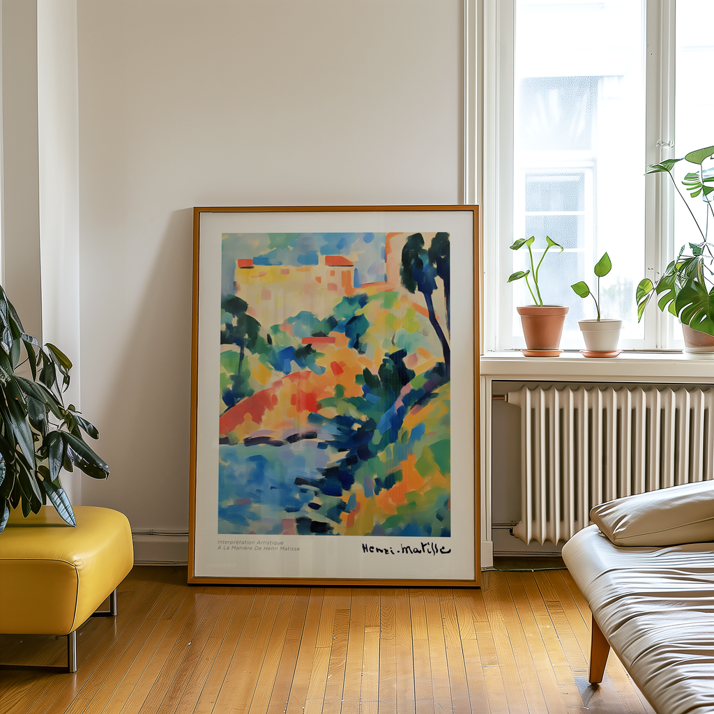 Mockup av Summer at the Hillside affisch på vägg – köp enkelt hos Bozetto i hög kvalitet