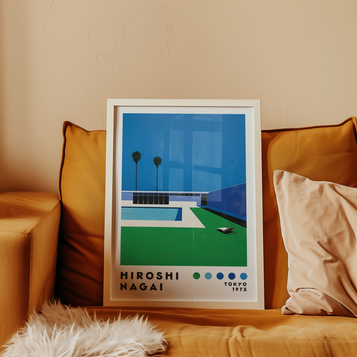 Hiroshi Nagai Poolside poster visualiserad på vägg – från Bozetto i hög kvalitet