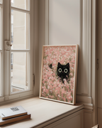 Väggmockup med Hidden Blossom Cat – köp enkelt hos Bozetto affisch i hög kvalitet