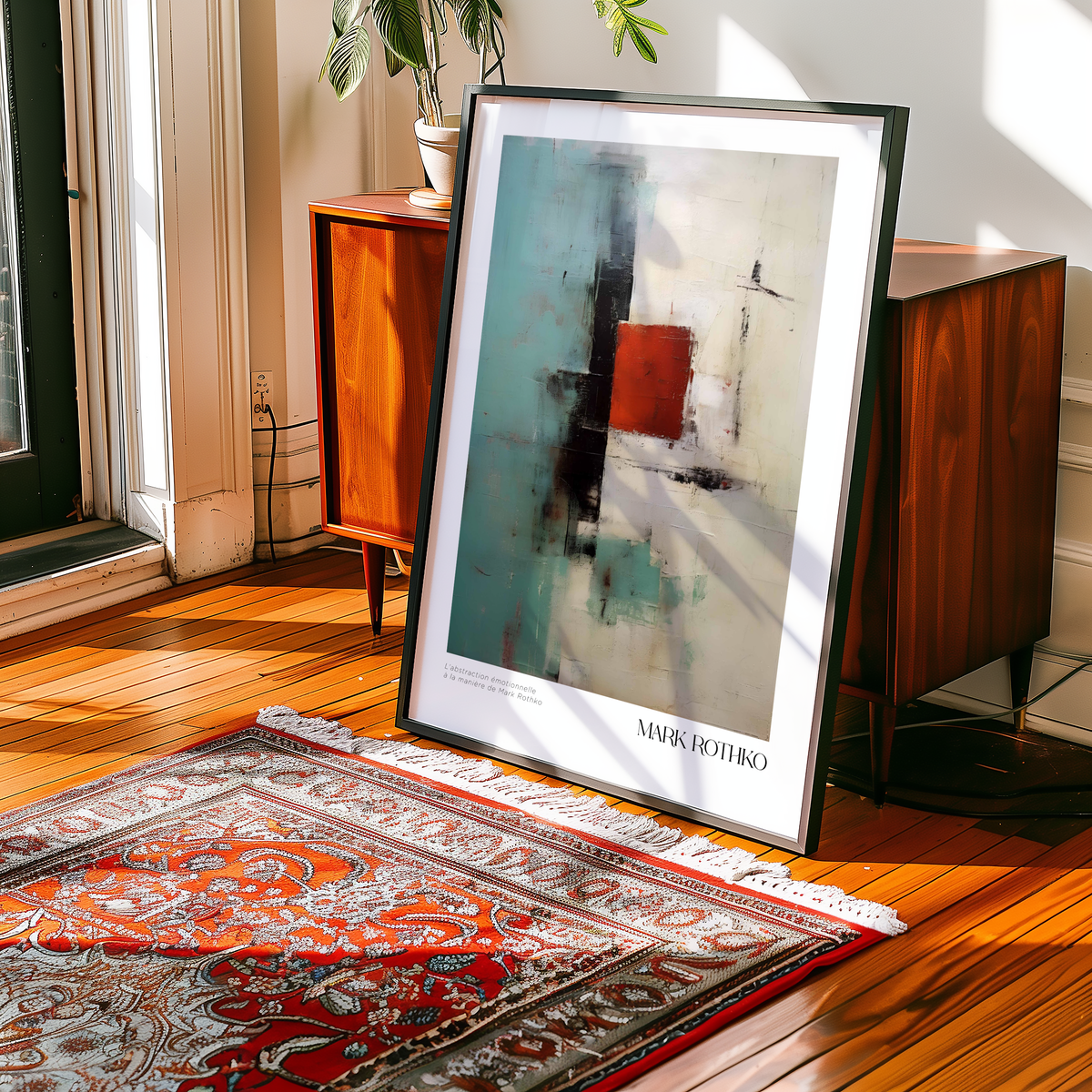 Mockup av Quiet Echo Mark Rothko affisch på vägg – köp enkelt hos Bozetto i hög kvalitet