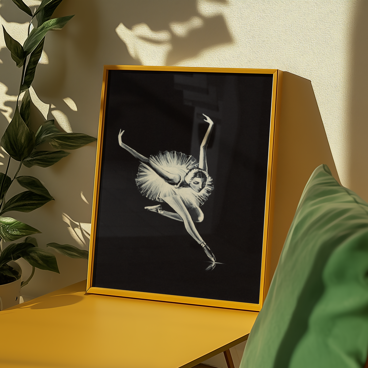 Mockup av Helena Engström White Swan affisch på vägg – köp enkelt hos Bozetto i hög kvalitet