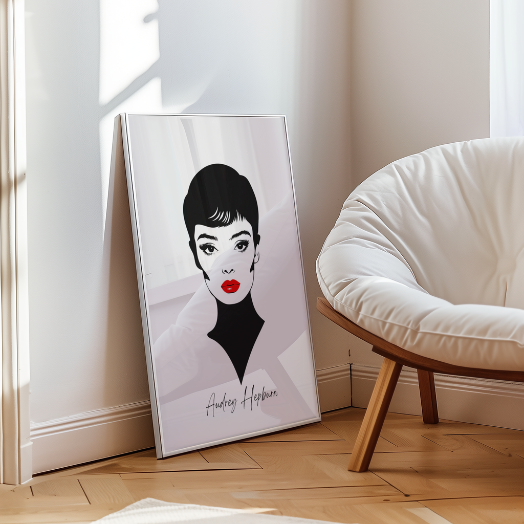 Mockup av Timeless Audrey Hepburn affisch på vägg – köp enkelt hos Bozetto i hög kvalitet