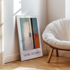 Mockup av Echo Across Pale Blue Mark affisch på vägg – köp enkelt hos Bozetto i hög kvalitet
