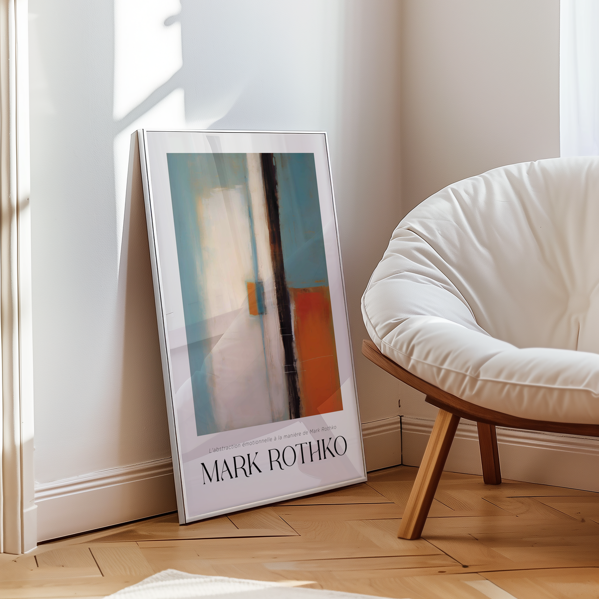 Mockup av Echo Across Pale Blue Mark affisch på vägg – köp enkelt hos Bozetto i hög kvalitet