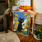 Mockup av Midnight Meadow Cat affisch på vägg – köp enkelt hos Bozetto i hög kvalitet
