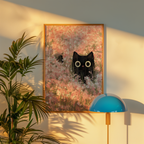 Väggmockup av Hidden Blossom Cat affisch på ljus vägg – Bozetto konsttryck – nr 3