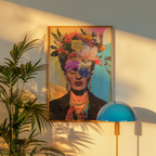 Mockup av Floral Frida Kahlo Portrait affisch på vägg – köp enkelt hos Bozetto i hög kvalitet