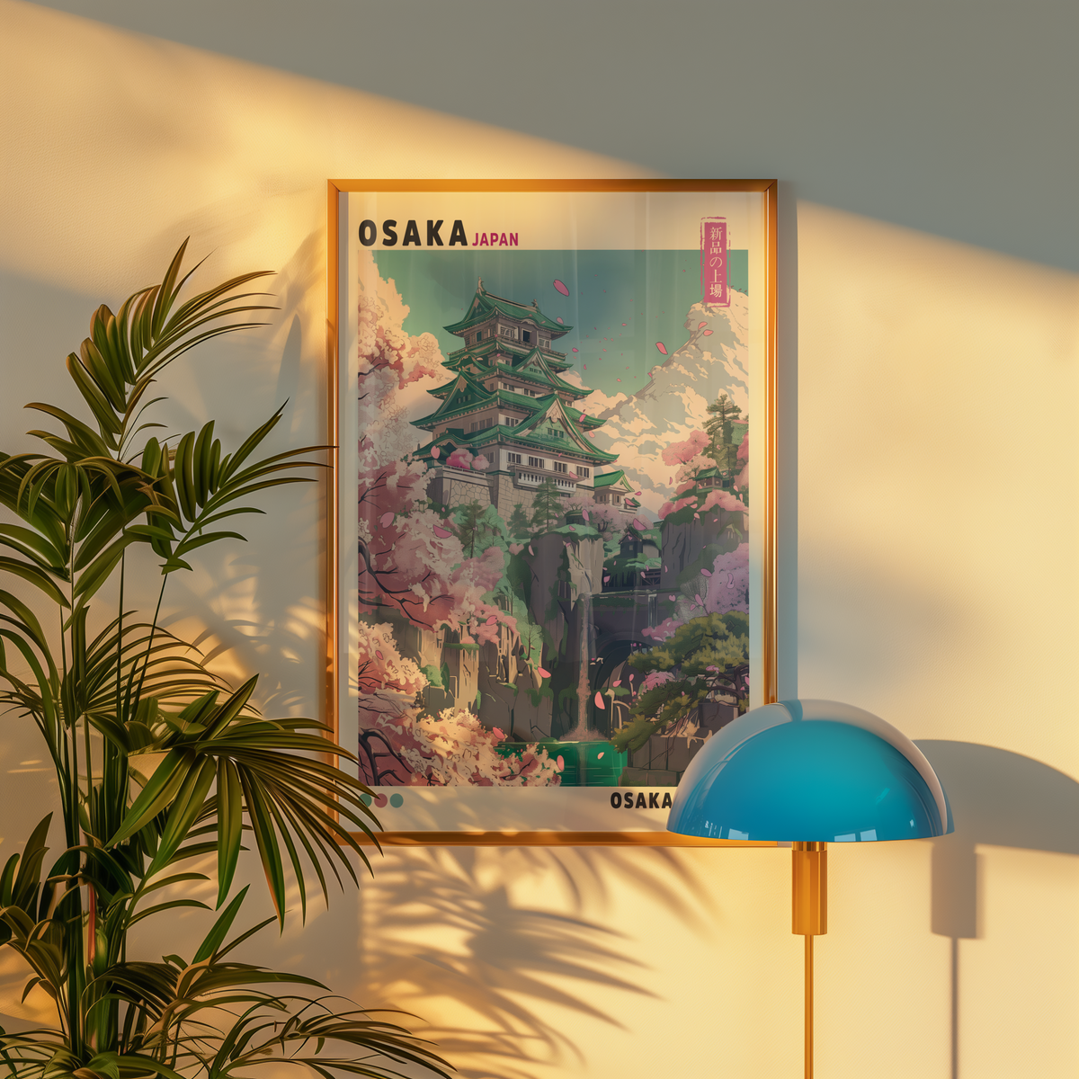 Mockup av The Osaka Castle affisch på vägg – köp enkelt hos Bozetto i hög kvalitet