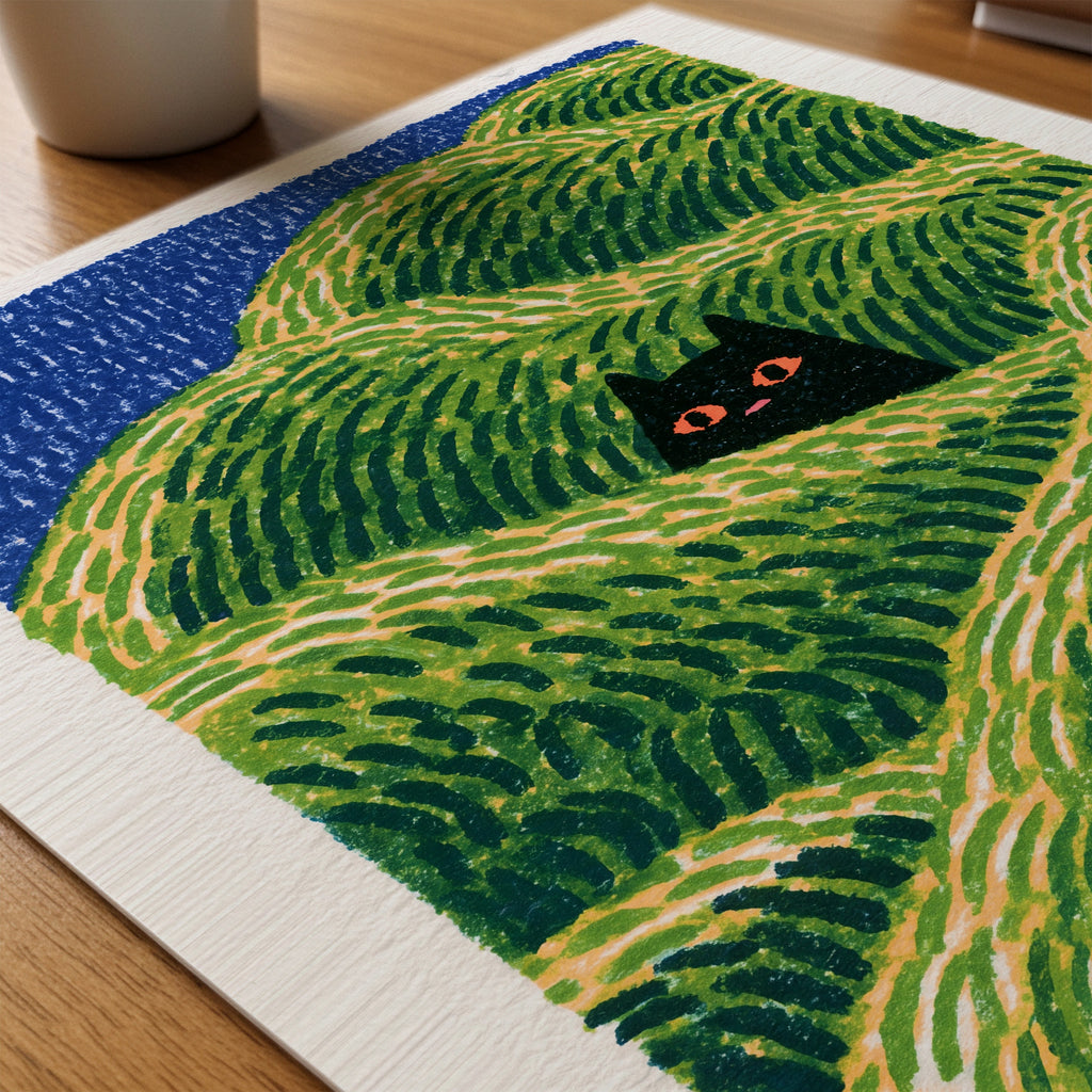 Hidden Cat Meadow Poster – närbild på papper