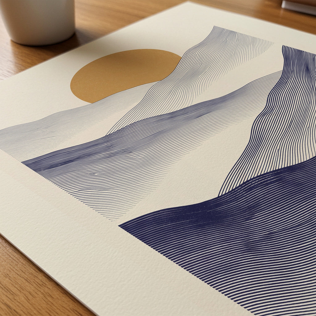 Indigo Mountains Poster – närbild på papper