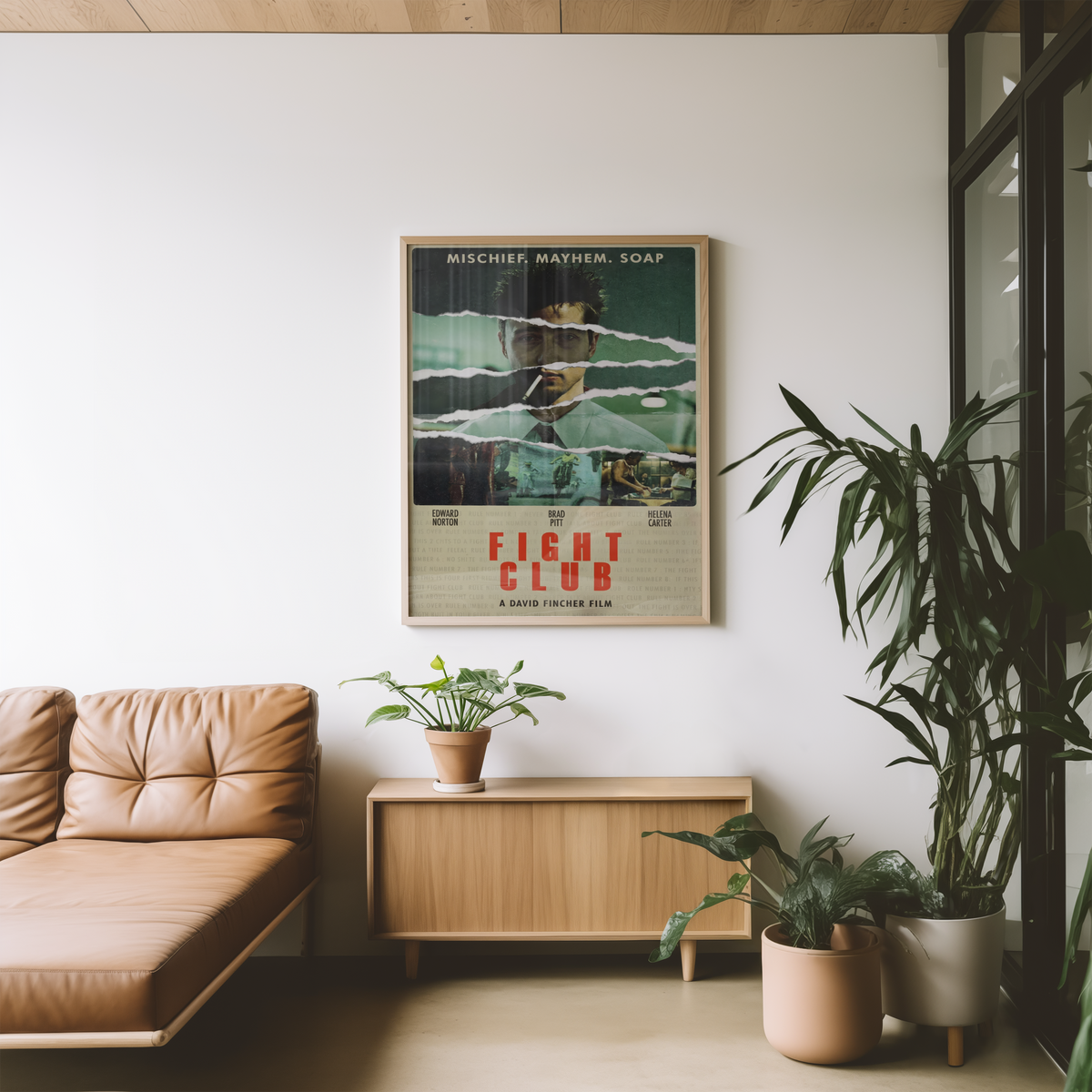 Väggmockup av Fight Club affisch på ljus tegelvägg – Bozetto konsttryck i hög tryckkvalitet