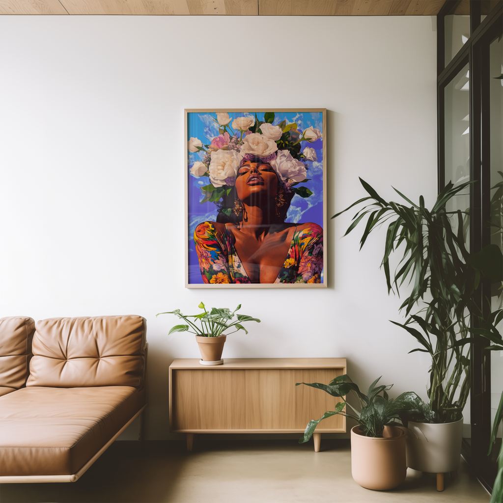 Mockup av Floral Crown Portrait affisch på vägg – köp enkelt hos Bozetto i hög kvalitet