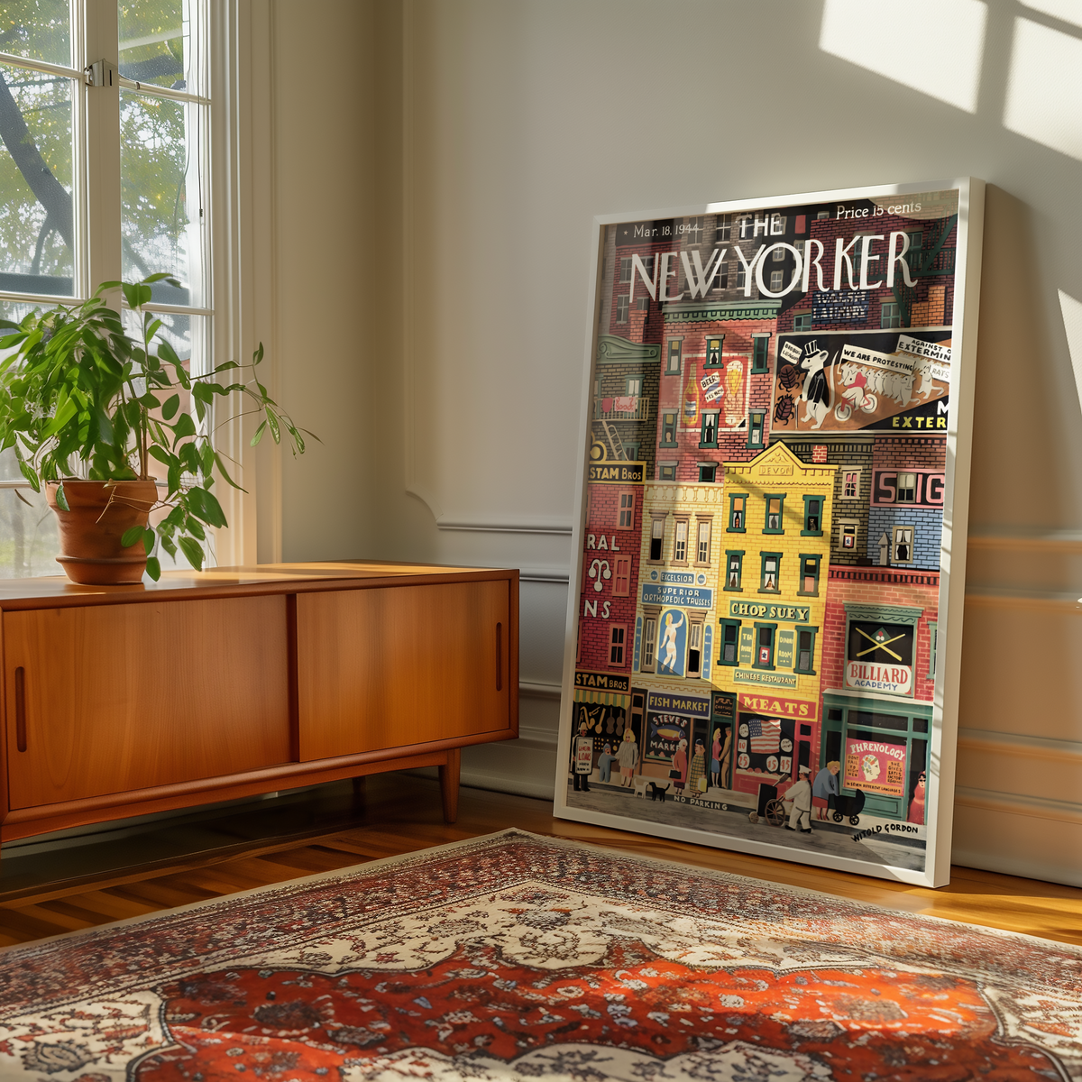 New Yorker City Blocks 1944 poster visualiserad på vägg – från Bozetto i hög kvalitet