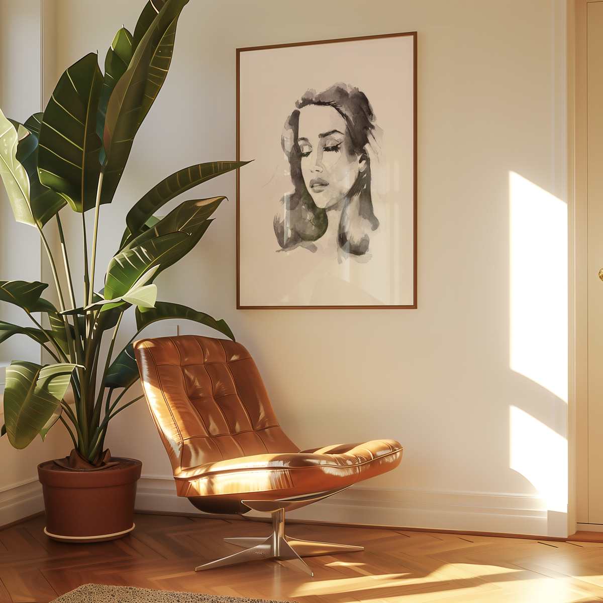 Mockup av Helena Engström Femininity affisch på vägg – köp enkelt hos Bozetto i hög kvalitet