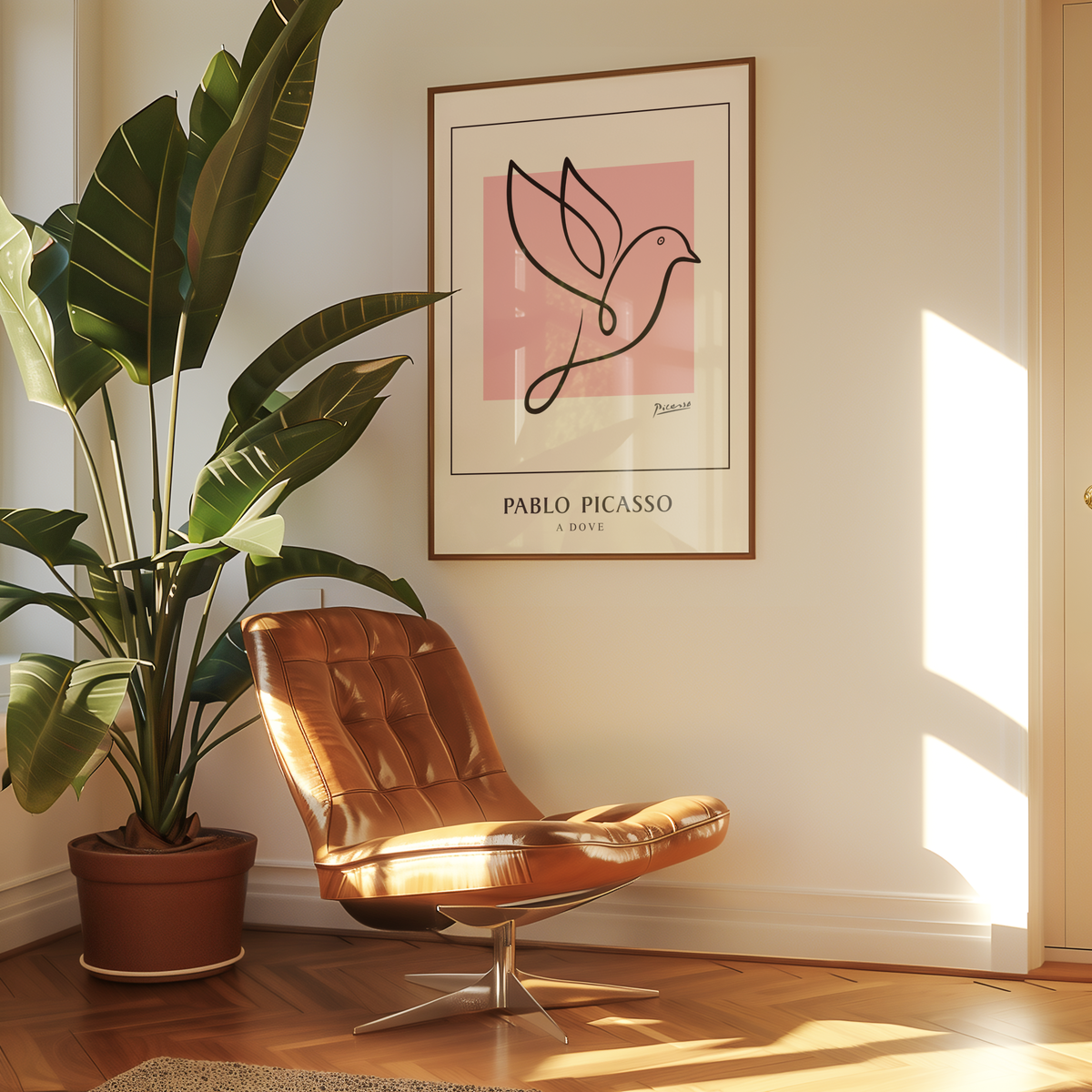 Mockup av Picasso Bird of Hope affisch på vägg – köp enkelt hos Bozetto i hög kvalitet