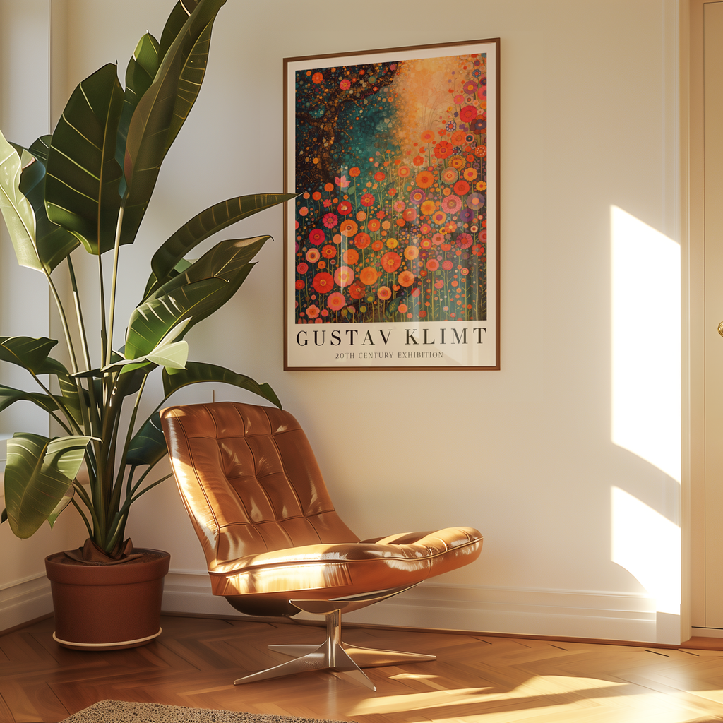 Mockup av Gustav Klimt Radiant affisch på vägg – köp enkelt hos Bozetto i hög kvalitet