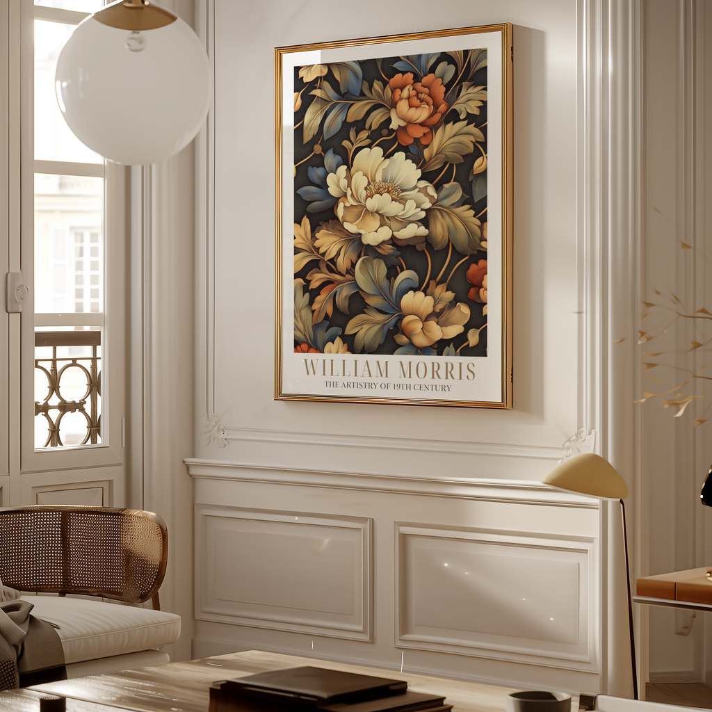 Mockup av Golden Flowers Pattern affisch på vägg – köp enkelt hos Bozetto i hög kvalitet