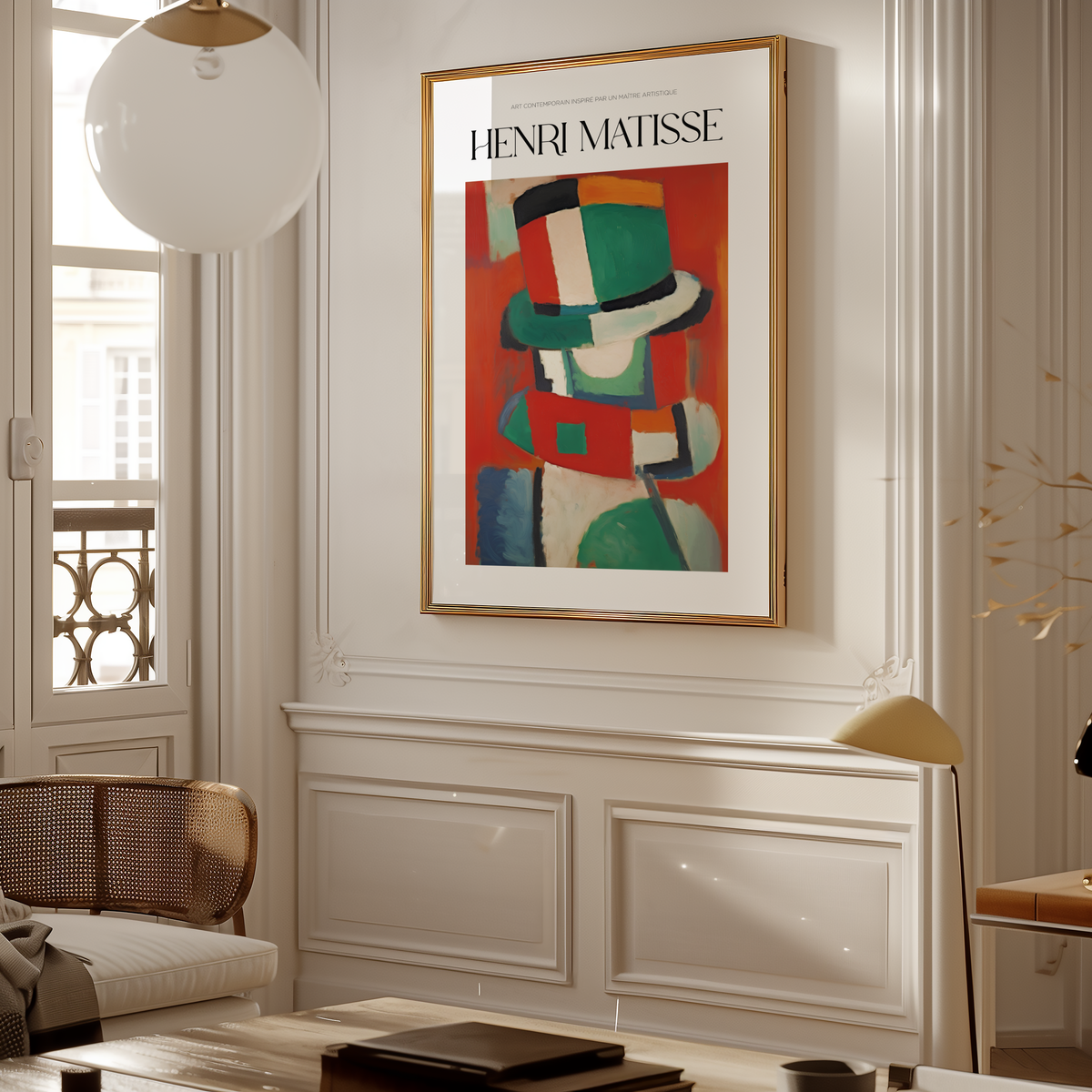 Mockup av L’Homme au Chapeau Matisse affisch på vägg – köp enkelt hos Bozetto i hög kvalitet