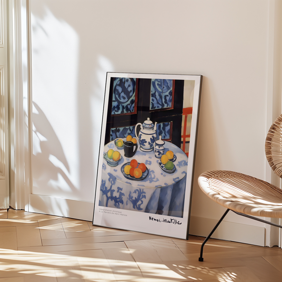 Mockup av Thé et L’ombre Matisse affisch på vägg – köp enkelt hos Bozetto i hög kvalitet
