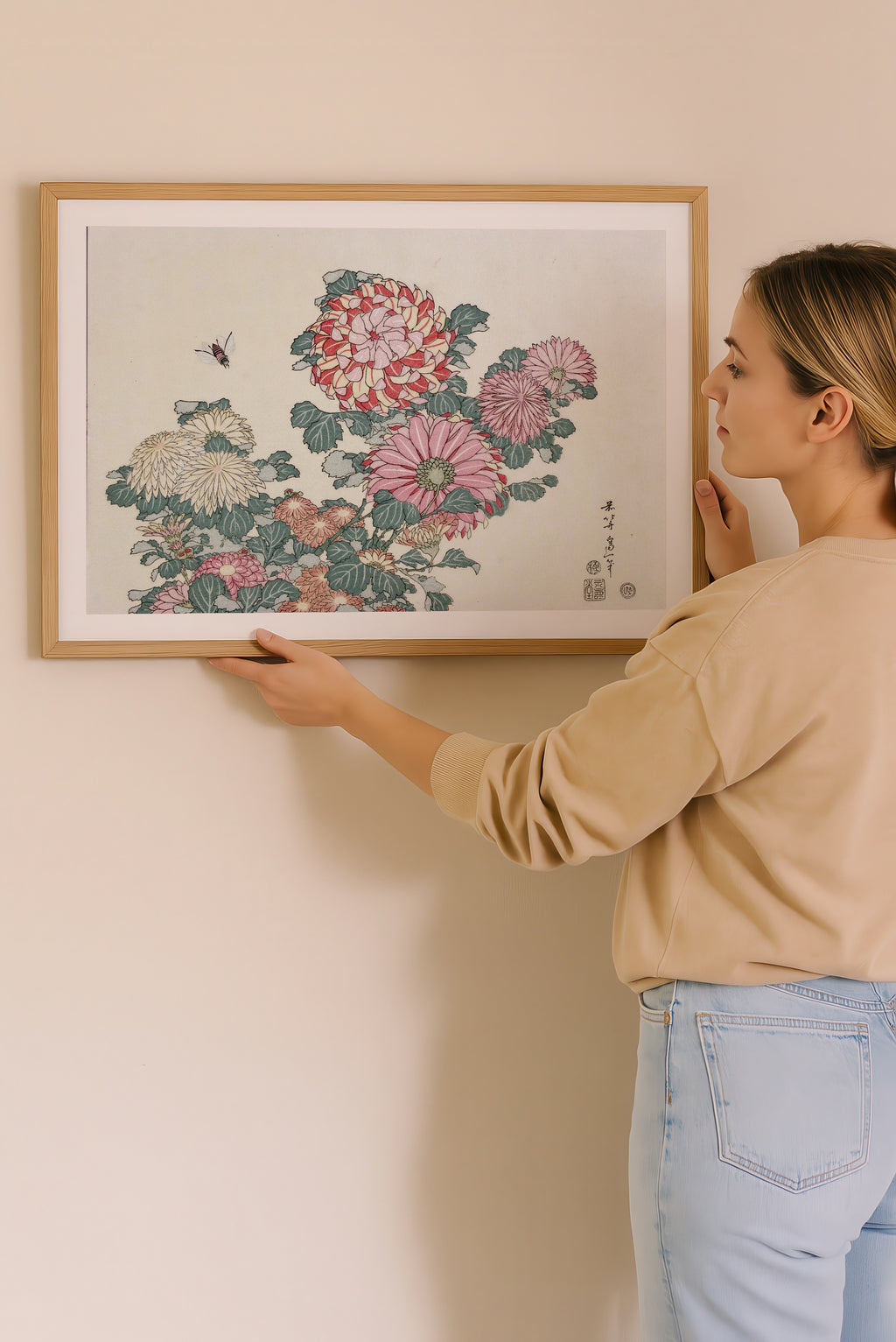 Katsushika Hokusai Chrysanthemums and Bee 1834 Poster – i rum 3