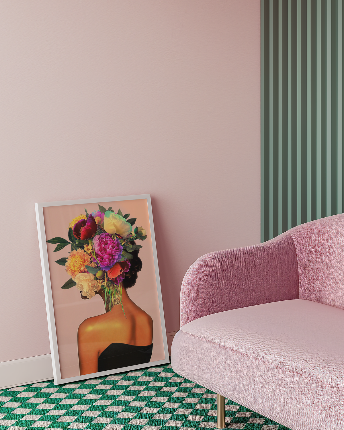 Mockup av Floral Hair Portrait affisch på vägg – köp enkelt hos Bozetto i hög kvalitet