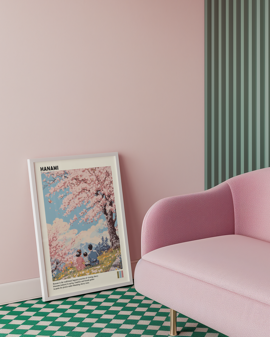 Mockup av Springtime Hanami Family affisch på vägg – köp enkelt hos Bozetto i hög kvalitet