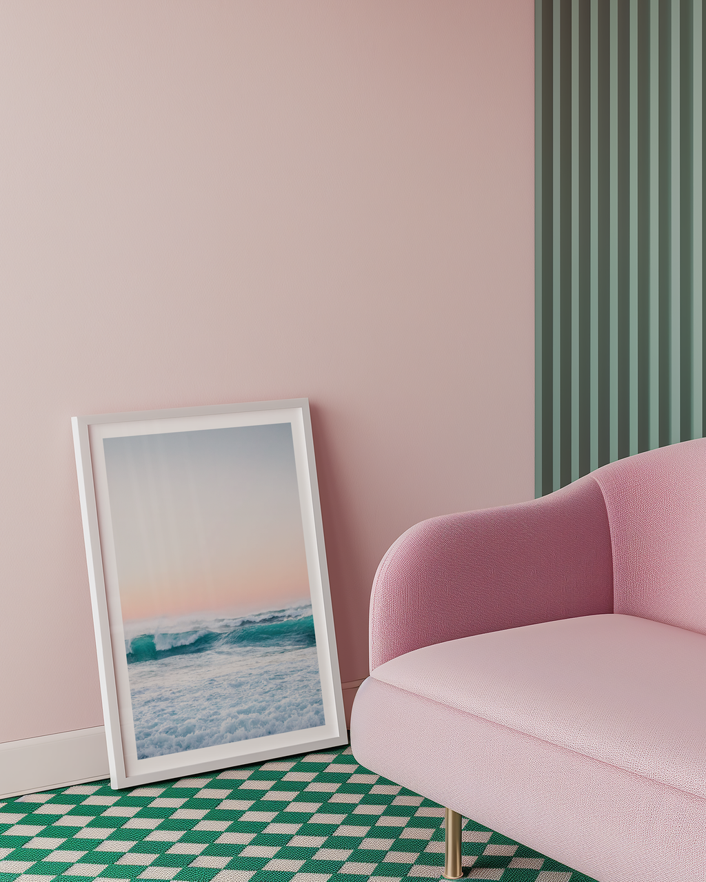 Mockup av Ocean Serenity affisch på vägg – köp enkelt hos Bozetto i hög kvalitet