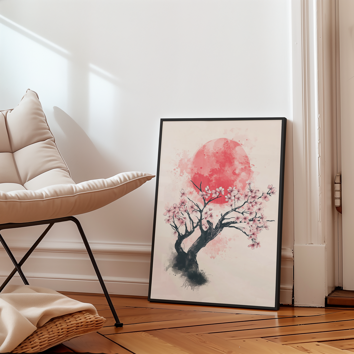 Väggmockup av Quiet Bloom affisch på ljus tegelvägg – Bozetto konsttryck i hög tryckkvalitet